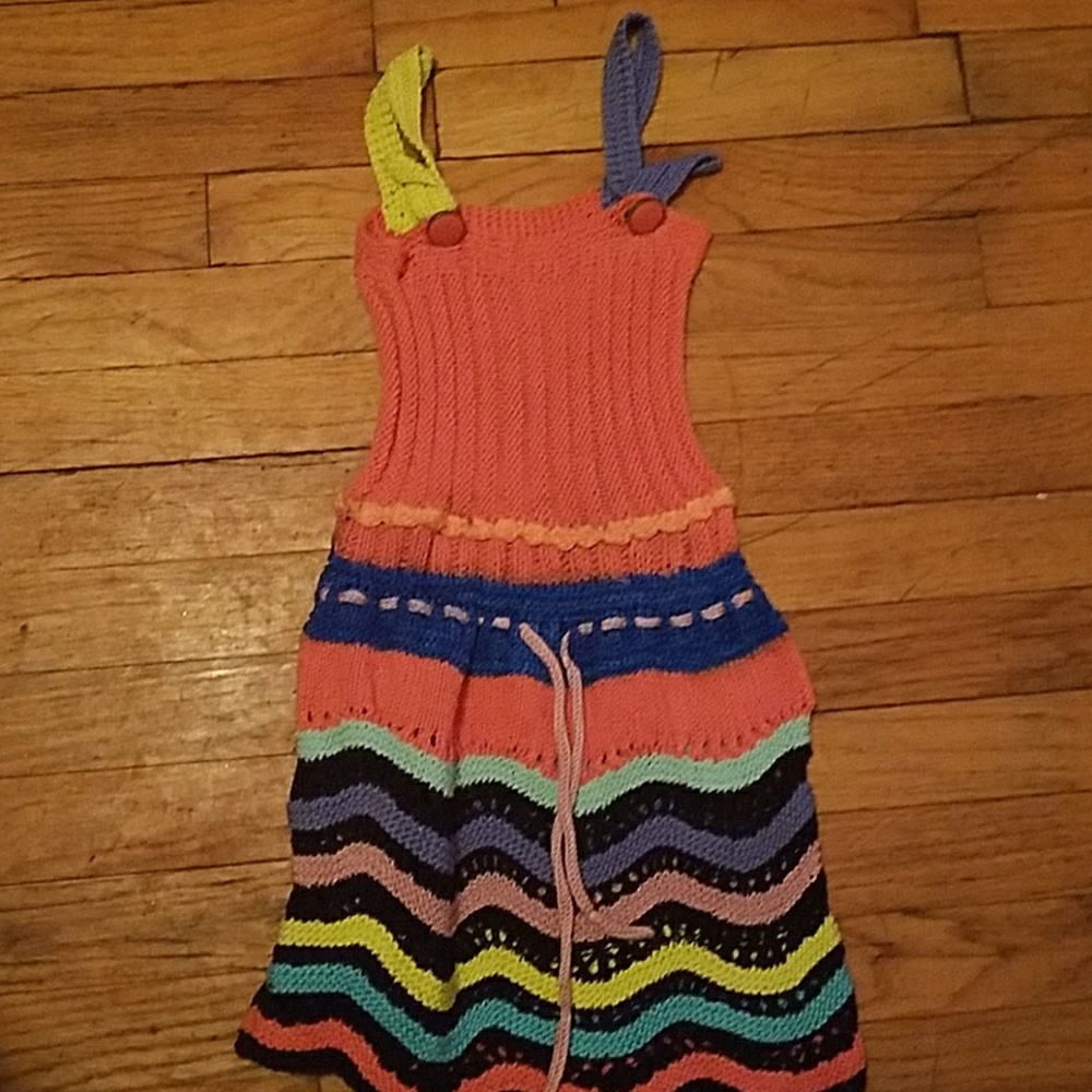 colorful knitted spaghetti strap kids dress